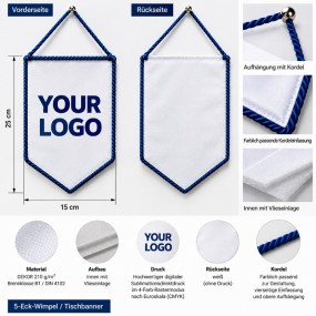 5-Eck-Wimpel bedrucken lassen – Tischbanner mit Logo in...